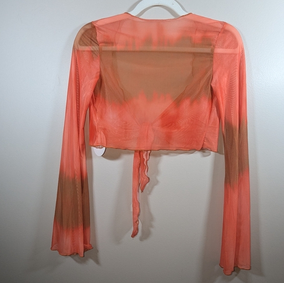 Sheer tie up crop with bell sleeves - Picture 3 of 4